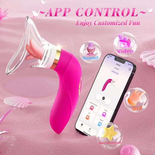 Sucking Vibrator Womens Sex Toys - Upgraded APP Adult Toys. 5 Tongue Licking Vibrators. 8 Auto & 1 Manual Suction Sex Toy. Nipples Anal Clitoral G Spot Vibrator Stimulator for Female Couples Sex Toys