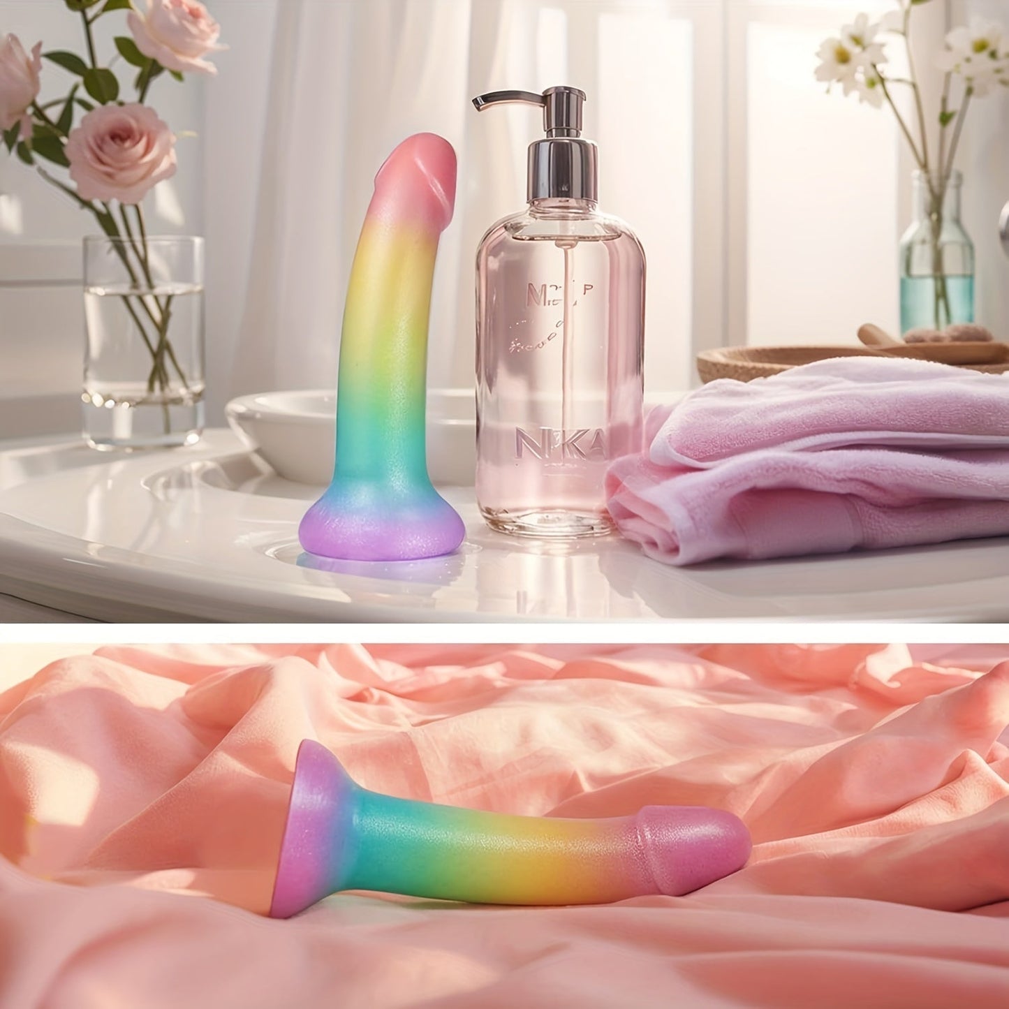 Liquid Silicone Soft Dildo. 7 Strap On G Spot Anal Suction Cup Dildos for Women Pleasure. Pink Purple Fantasy Thin Women Adult Sex Toys Dildos for Beginner. Jelly Smooth Penis Female Sex Toy