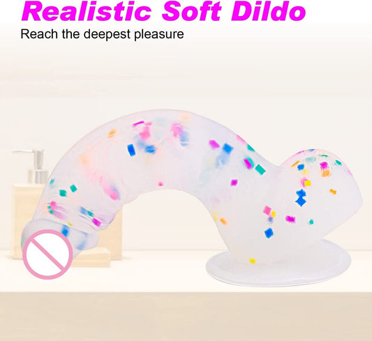 Confetti Dildo ที่สมจริงซิลิโคน Dildo.พร้อมถ้วยดูดสำหรับแฮนด์ฟรีเล่นฟรี.สมจริง Penis สำหรับสตรีและคู่