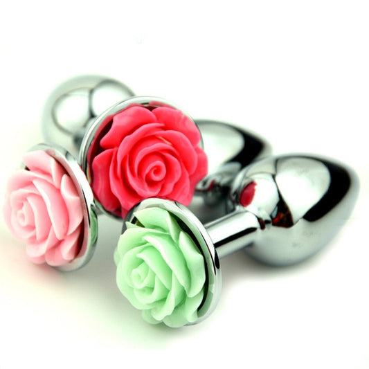 Rose Flower Anal Plug for Men and Women Masturbator Adult Sex Goods Stainless Steel Butt Toys Adults Products