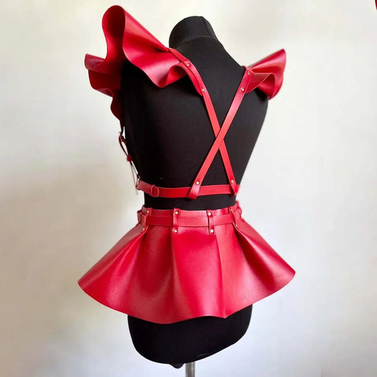 skirt Women's Belts Fashion Leather Body Harness Belt Skirt With Ruffle Hem Gothic Style Waist &Shoulder Belt Clothing Accessory - My Storeskirt Women's Belts Fashion Leather Body Harness Belt Skirt With Ruffle Hem Gothic Style Waist &Shoulder Belt Clothing Accessorythai - adultMy StoreWHITEskirt Women's Belts Fashion Leather Body Harness Belt Skirt With Ruffle Hem Gothic Style Waist &Shoulder Belt Clothing Accessory