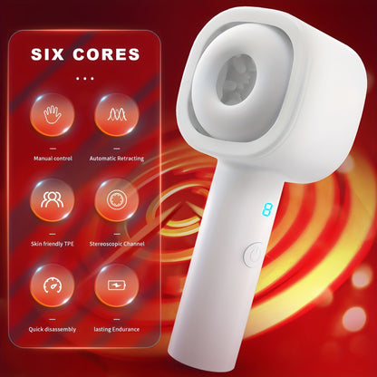 Compact Portable Male Masturbator with 8 Thrusting & Vibrating Modes. Dual Open-Ended Penis Massager - USB Rechargeable. TPE Material