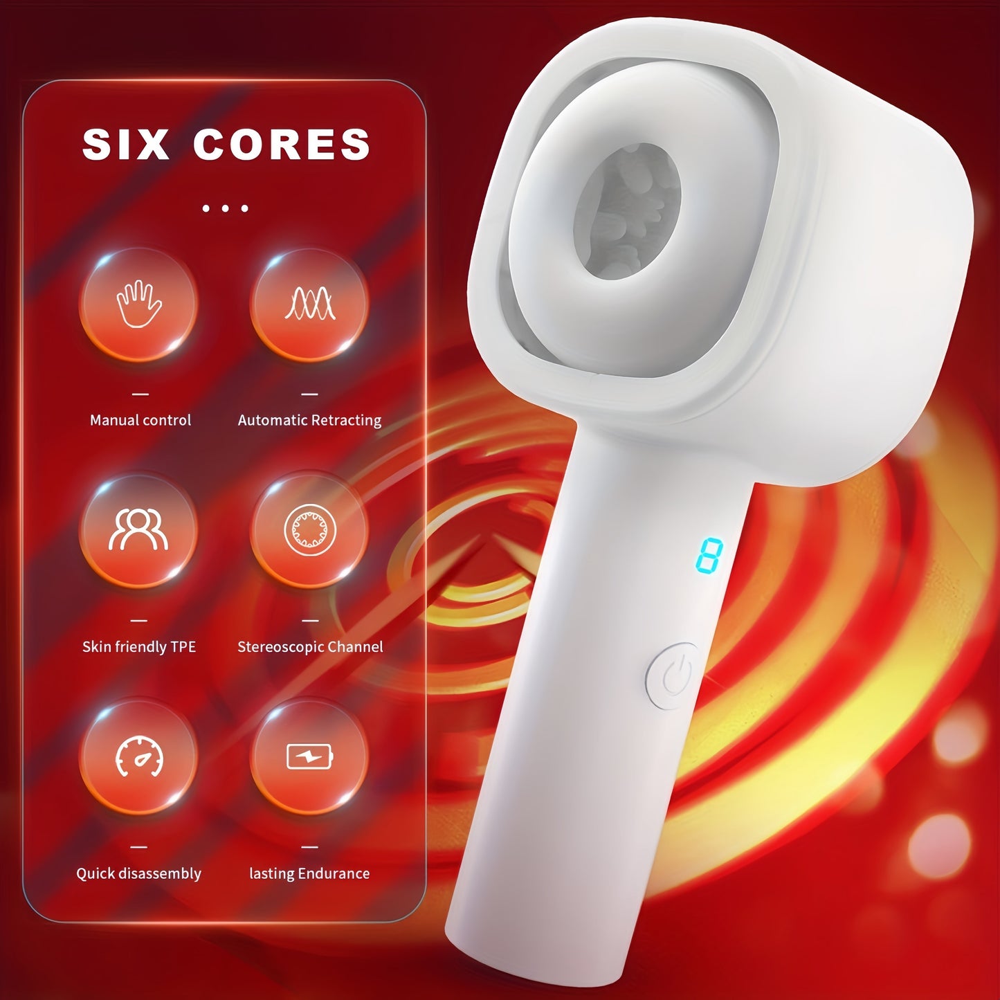 Compact Portable Male Masturbator with 8 Thrusting & Vibrating Modes. Dual Open-Ended Penis Massager - USB Rechargeable. TPE Material