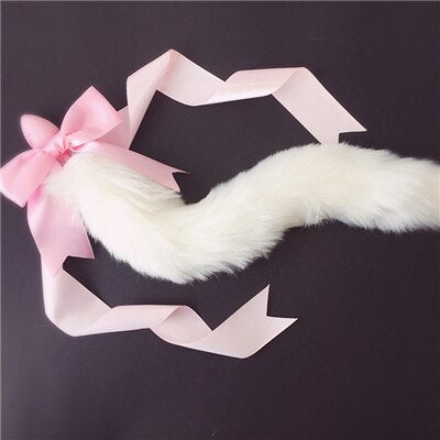 100%Handmade Lovely Japanese Soft Fox Tail Bow Silicone Butt Anal Plug Erotic Cosplay Accessories Adult Sex Toys for Couples