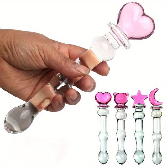 Sophisticated Elegant Pink Heart-Embellished Glass Stirring Rod - Female Sex Toys Anal Toys