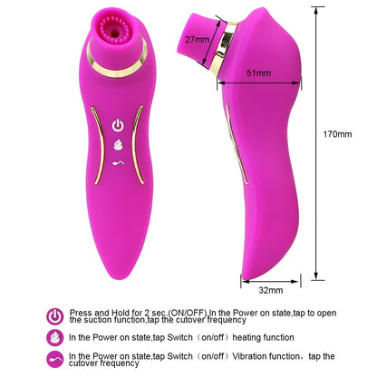 2 In 1 Heating Nipple Sucker Vibrator Dildo Vagina Stimulation Vibrating Strong Suction Dual Head Clitoris Sex Toys for Woman