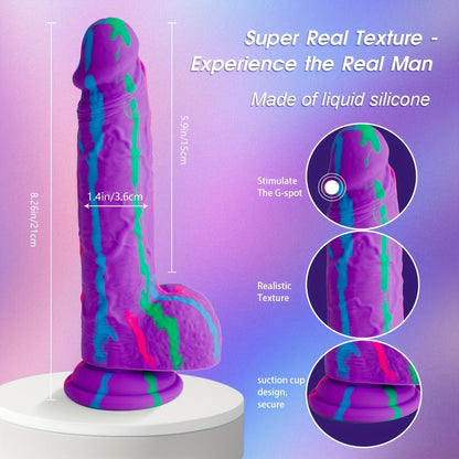 Realistic 8.2 Liquid Silicone Dildo with Suction Cup - Stimulate G-spot. Hands-free Play. Non-Latex. Waterproof