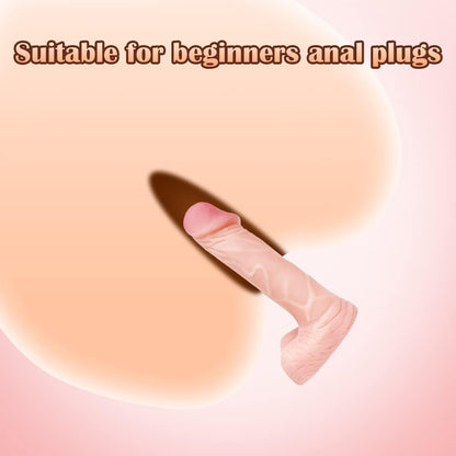 4 Inch Realistic Small Dildo.Beginner Anal Plug.Soft Anal Dildo with Curved Shaft and Balls.Adult Sex Toy Women Men Couples.Experience Multi-Purpose Mini Style(Flesh)