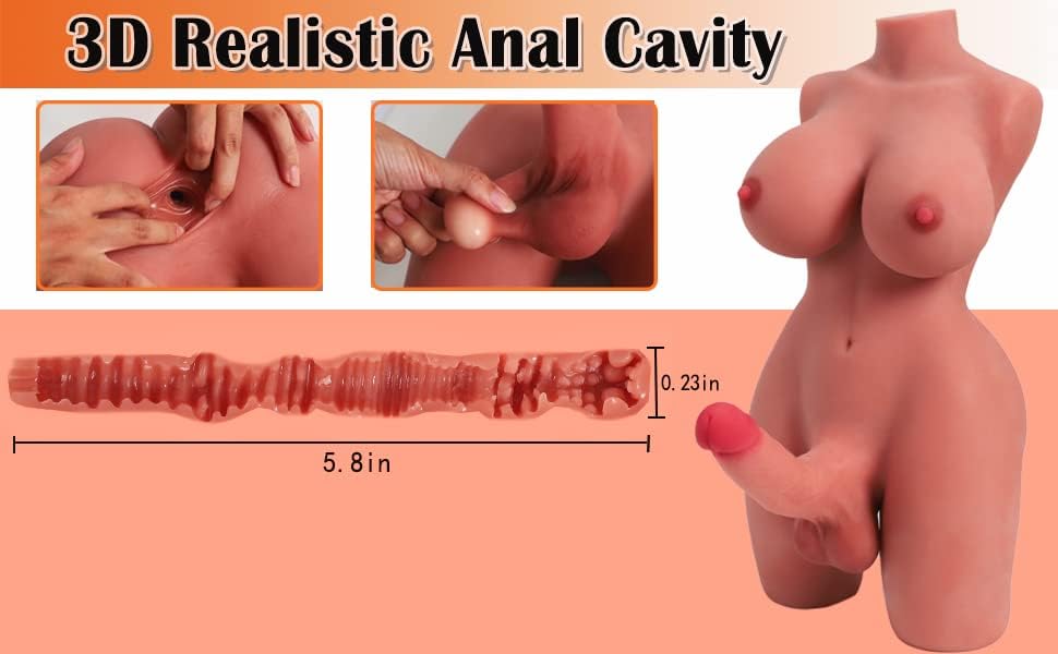 Sex Doll Shemale Torso with Realistic Dildo Breasts and Anal Sex. Transsexual Sex Doll Adult Love Doll for Men Women Couple Unisex Wheat