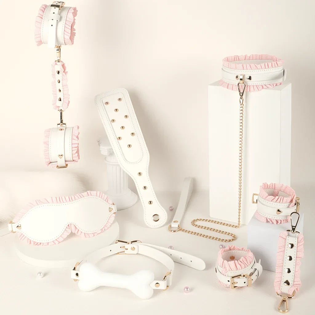 6 PCS BDSM Bondage Set White Maid Role Play Restraints Kit SM Fetish Toys Handcuff Slave Collar Blindfold for Couples Sex Games - My Store6 PCS BDSM Bondage Set White Maid Role Play Restraints Kit SM Fetish Toys Handcuff Slave Collar Blindfold for Couples Sex Gamesthai - adultMy StoreWhite6 PCS BDSM Bondage Set White Maid Role Play Restraints Kit SM Fetish Toys Handcuff Slave Collar Blindfold for Couples Sex Games