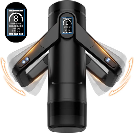 Automatic Male Masturbator Sex Toys for Men - Male Sex Toy with 9 Thrusting & 9 Scrotal Vibrations & Wing Handle Design with LCD Display Penis Pump. Pocket Pussy Sex Machine. Adult Sex Toys & Games
