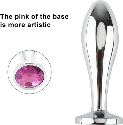 Anal Butt Plug. 3Pcs Set Metal Anal Butt Plug Sex Toy with Crystal Diamond Beginner Anal Toy for Adult Unisex (Pink)
