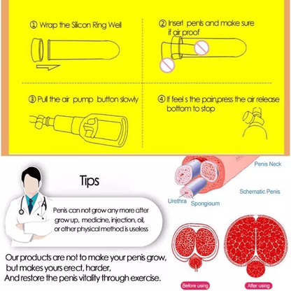 Manual Vacuum Penis Enlarger Penis Vacuum Pump - Penis Trainer Male Sex Toys for Penis Enlargement and Erection Improvement - with Penis Ring