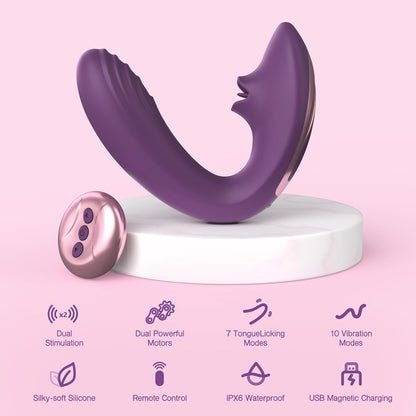 Tracy's Dog Clitoral Licking G Spot Vibrator. Tongue Adult Toys with Remote Control for Women Couple Play. Vibrating Sex Toy for Double Stimulation with 7 Licking & 10 Vibration Patterns. Purple