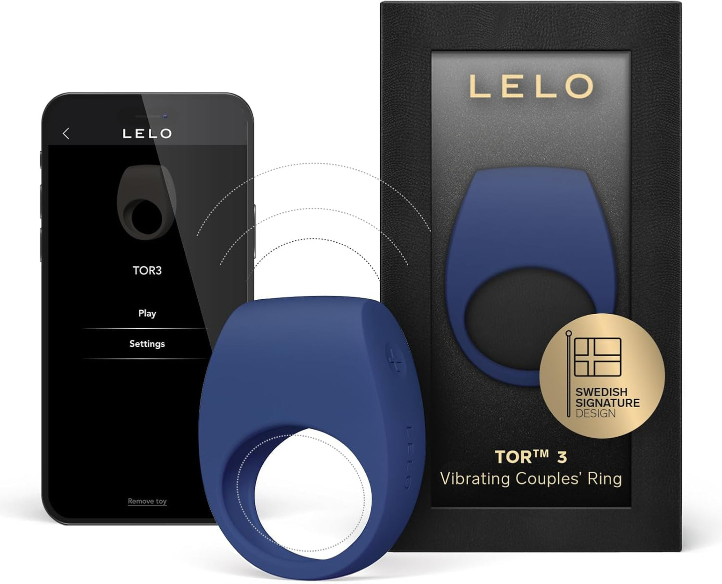 LELO TOR 3 Vibrating Penis Ring App Connected Adult Toy for Man and Woman. Couples Sex Toy with 8 Pleasure Settings for Enhanced Sensation. Silicone Cock Ring. Base Blue