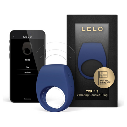 LELO TOR 3 Vibrating Penis Ring App Connected Adult Toy for Man and Woman. Couples Sex Toy with 8 Pleasure Settings for Enhanced Sensation. Silicone Cock Ring. Base Blue
