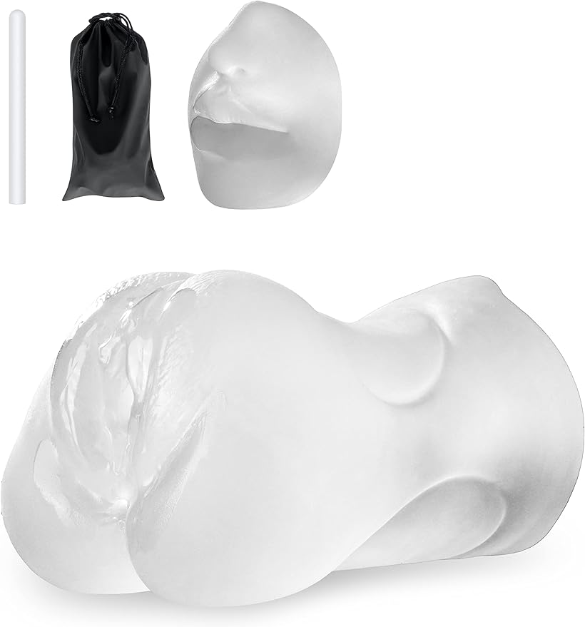 3 in 1 Male Masturbator Realistic Pocket Pussy with Drying Stick & Waterproof Storage Bag. Onahole Double-Ended Male Sex Toy Mouth Tongue Textured Vagina & Tight Anus for Men Masturbation(Clear)