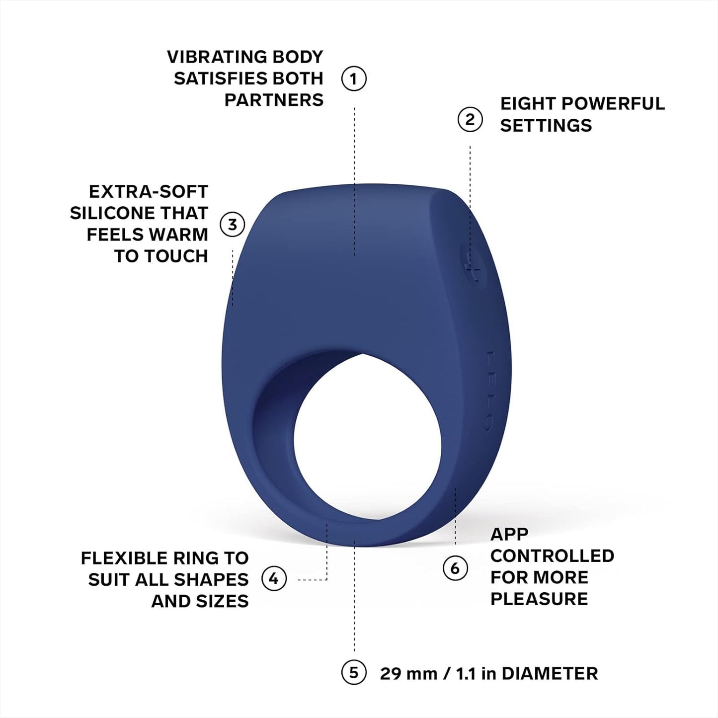 LELO TOR 3 Vibrating Penis Ring App Connected Adult Toy for Man and Woman. Couples Sex Toy with 8 Pleasure Settings for Enhanced Sensation. Silicone Cock Ring. Base Blue