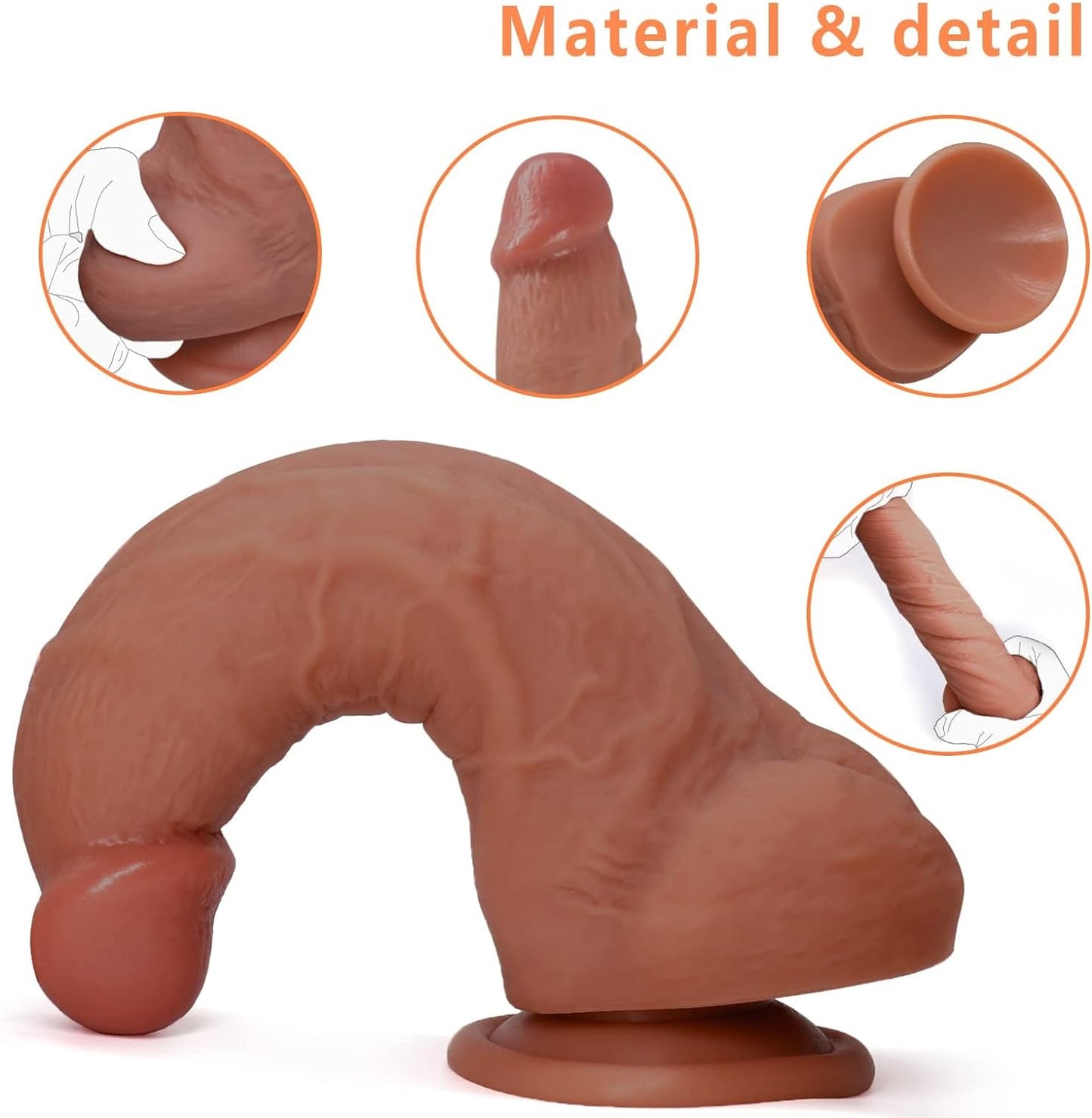 Sex Toy for Women 7 Inch Realistic Silicone Dildo.Body-Safe Material Strong Suction Cup Ultra Soft Lifelike Thick Anal Dildo for Men G spot Stimulator with Curved Shaft and Balls Throat Trainer