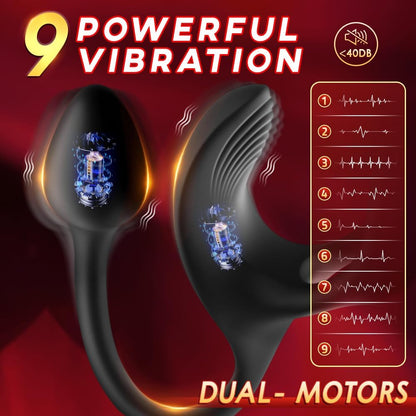 Vibrating Cock Ring Anal Plug with Prostate Massager. 4 in1 Taint Stimulator Penis Ring Vibrator Couples Adult Sex Toys for Men. Remote Control Anal Butt Plug Vibrator for Male Sex Toy Couple
