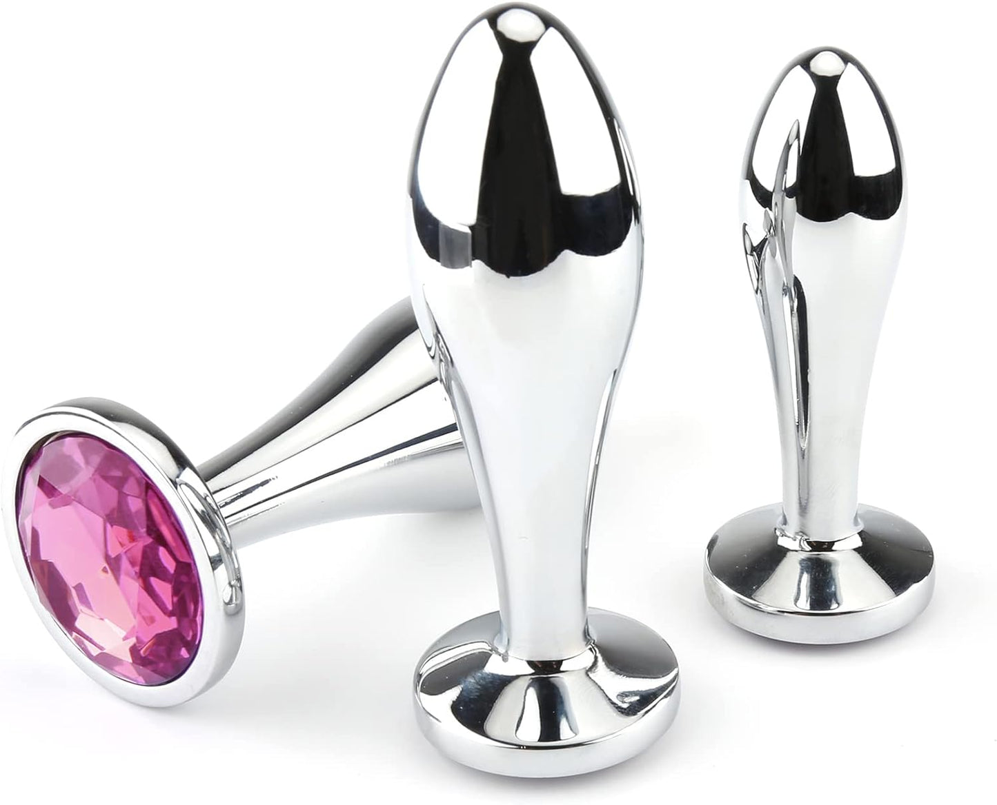 Anal Butt Plug. 3Pcs Set Metal Anal Butt Plug Sex Toy with Crystal Diamond Beginner Anal Toy for Adult Unisex (Pink)