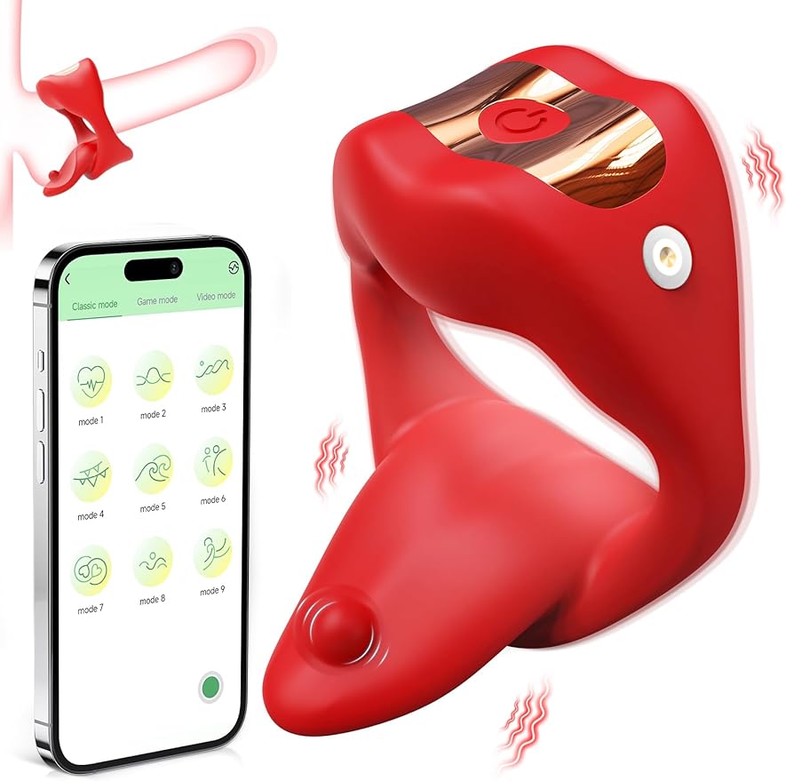 Vibrating Cock Ring Sex Toys for Men. Penis Ring Tongue Design with 9 Vibration Modes. Adult Toys Vibrator with APP Control. Male Couples Sex Toys Clitoral Vibrator. Adult Sex Toys & Games for Couple