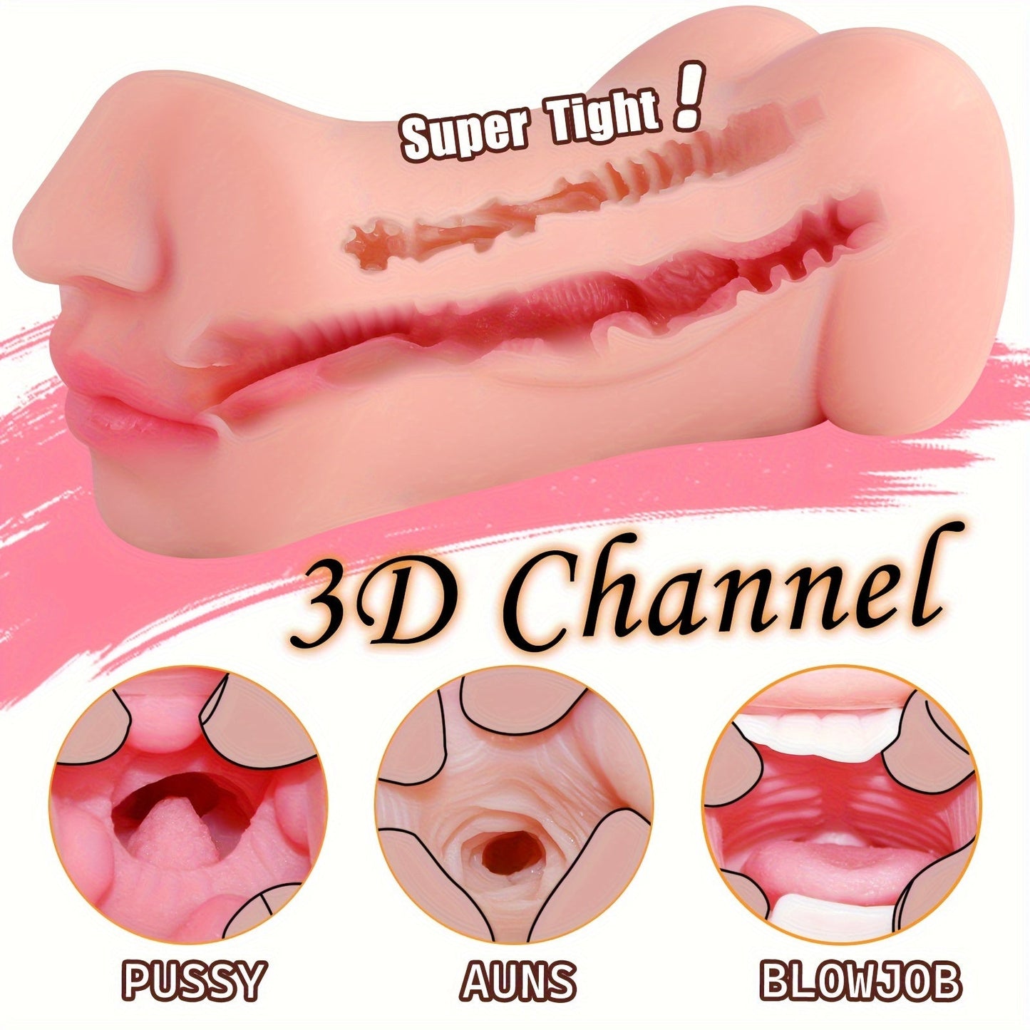 3 In 1 Pocket Pussy Male Masturbator. Double-Ended Stroker With Vagina Anus & Mouth. 3D Realistic Textured Deepthroat Blowjob Toy For Men Masturbation. Male Sex Toys With Storage Bag