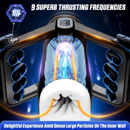 Automatic Male Masturbator Sex Toys for Men - Male Sex Toy with 9 Thrusting & 9 Scrotal Vibrations & Wing Handle Design with LCD Display Penis Pump. Pocket Pussy Sex Machine. Adult Sex Toys & Games