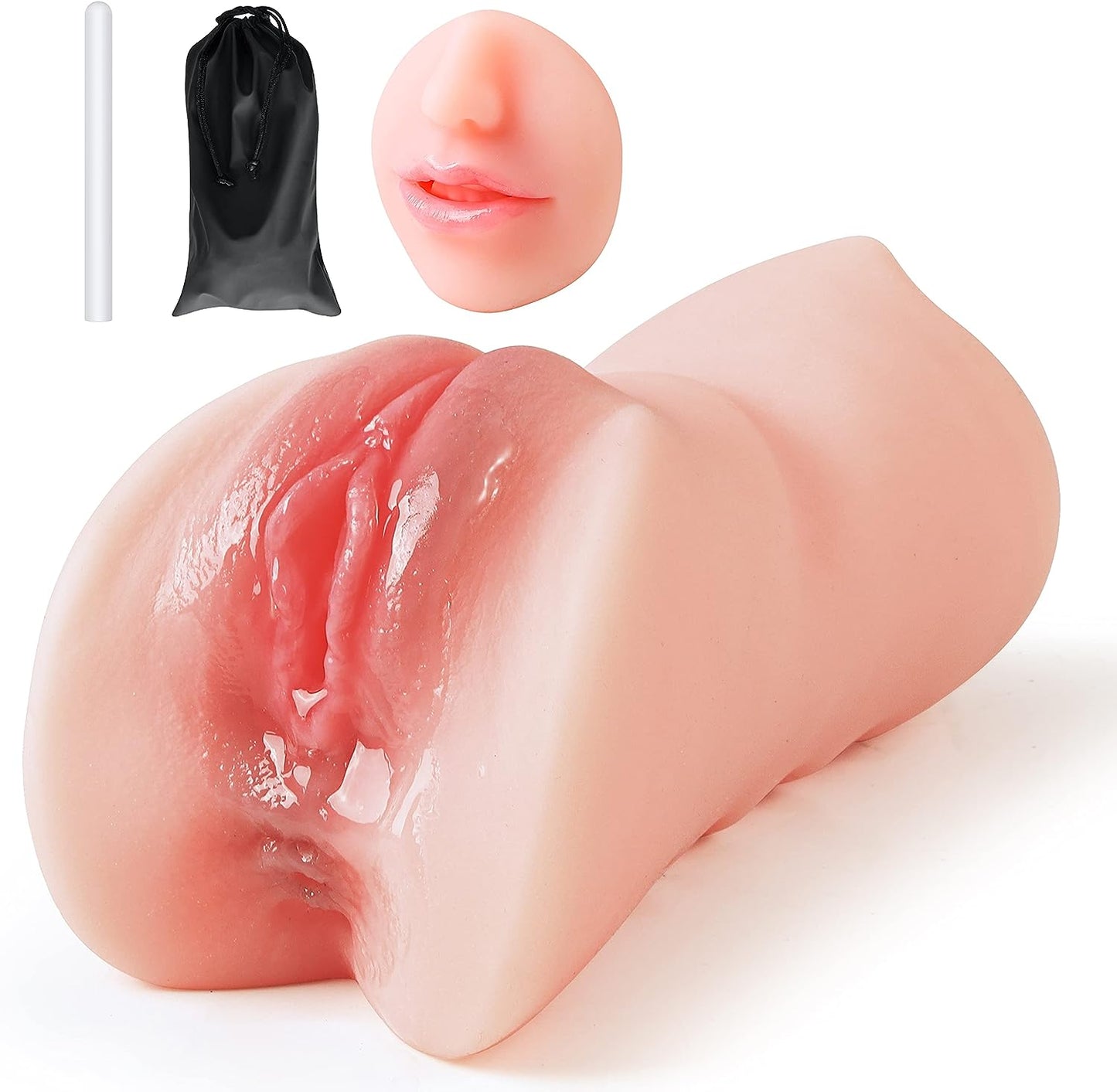 3 in 1 Male Masturbator Realistic Pocket Pussy with Drying Stick & Waterproof Storage Bag. Onahole Double-Ended Male Sex Toy Mouth Tongue Textured Vagina & Tight Anus for Men Masturbation(Clear)
