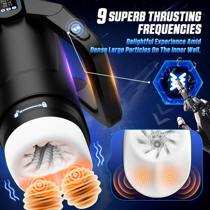 Automatic Male Masturbator Sex Toys for Men - Male Sex Toy with 9 Thrusting & 9 Scrotal Vibrations & Wing Handle Design with LCD Display Penis Pump. Pocket Pussy Sex Machine. Adult Sex Toys & Games