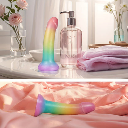 Liquid Silicone Soft Dildo. 7 Strap On G Spot Anal Suction Cup Dildos for Women Pleasure. Pink Purple Fantasy Thin Women Adult Sex Toys Dildos for Beginner. Jelly Smooth Penis Female Sex Toy
