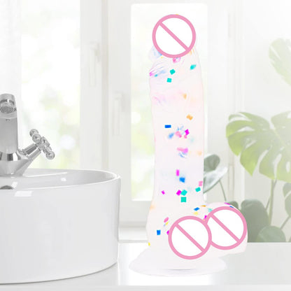 Confetti Dildo ที่สมจริงซิลิโคน Dildo.พร้อมถ้วยดูดสำหรับแฮนด์ฟรีเล่นฟรี.สมจริง Penis สำหรับสตรีและคู่