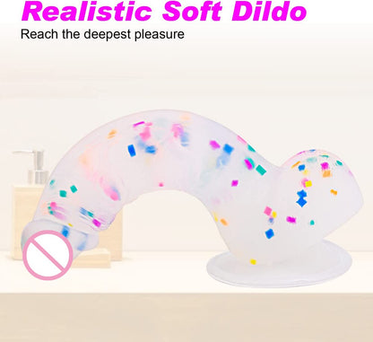 Confetti Dildo ที่สมจริงซิลิโคน Dildo.พร้อมถ้วยดูดสำหรับแฮนด์ฟรีเล่นฟรี.สมจริง Penis สำหรับสตรีและคู่