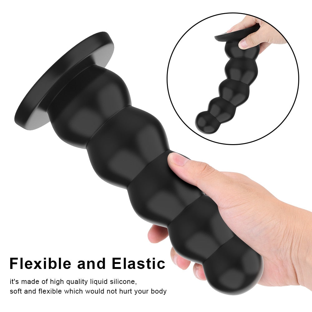 Female Male Masturbator Liquid Silicone 5 Beads Anal Plugs Big Dildos Butt Plug Sex Toys for Women Men Strong Suction Cup