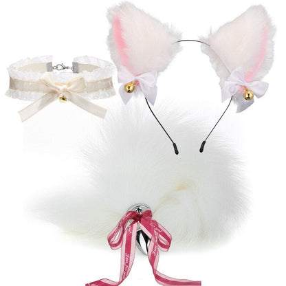 Fox Anal Plug Sex Toys Foxtail Bow Metal Butt Anal Plug Cute Bow-Knot Soft Cat Ears Headbands Erotic Cosplay Couples Accessories