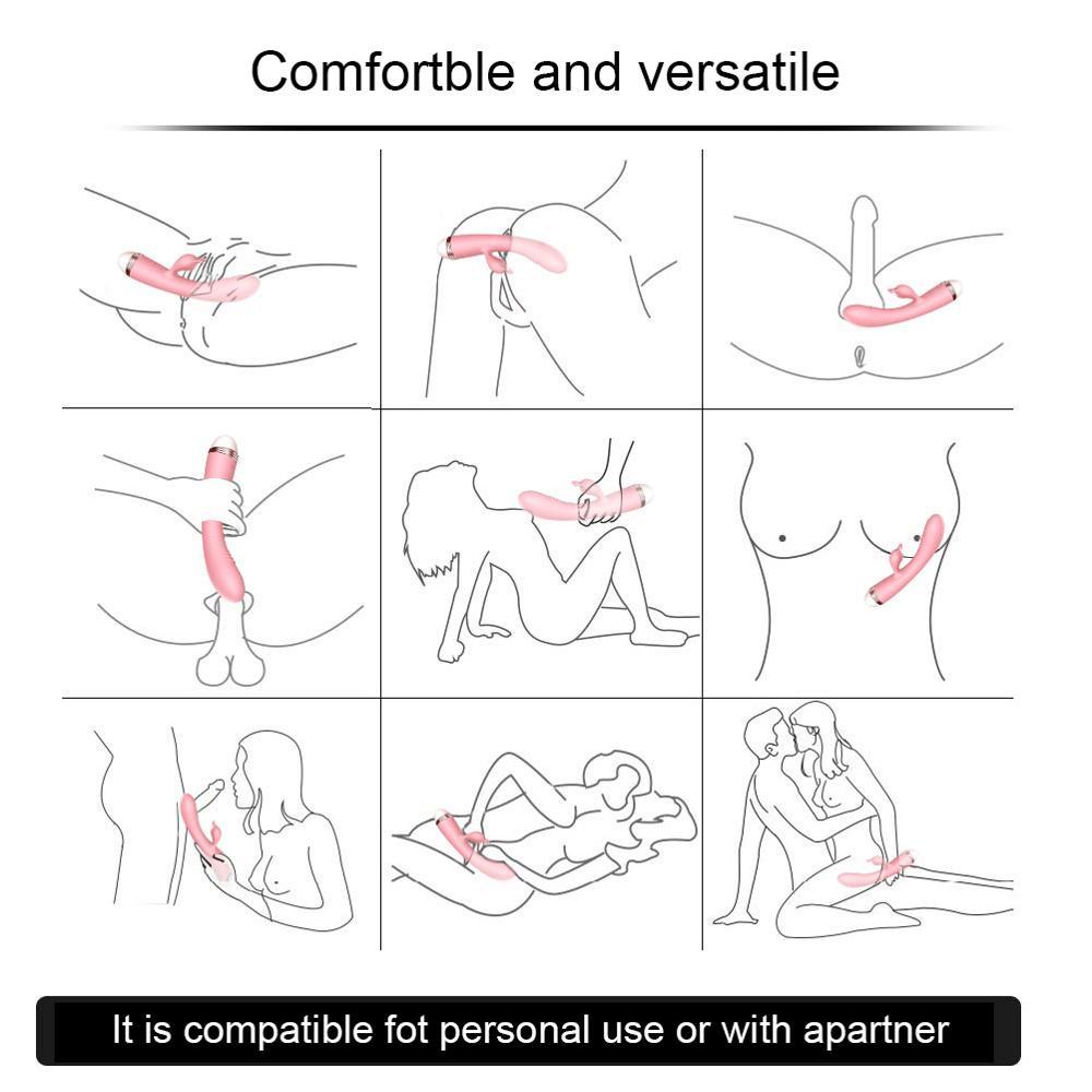 G-spot Rabbit Double Vibrator for Woman  Strapon Masturbation Clitoris Stimulator Dildos Waterproof Rechargeable Adult Sex Toys