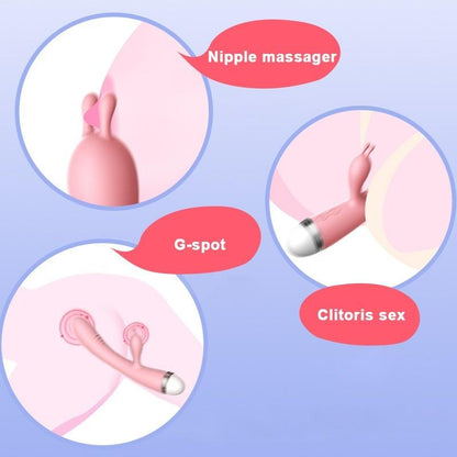 G-spot Rabbit Double Vibrator for Woman  Strapon Masturbation Clitoris Stimulator Dildos Waterproof Rechargeable Adult Sex Toys