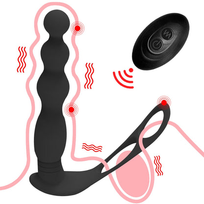 Silicone Anal Butt Plug  Pull Beads with Cock Ring Prostate Massager Anal Balls Vibration Heating  Erotic Anal Sex Toy for Adult