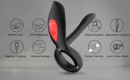New Couples Delay Ejaculation Penis Vibrator with Double Cock Ring Nipples Massager Adult Sex Toys for Men Clitoris Stimulator