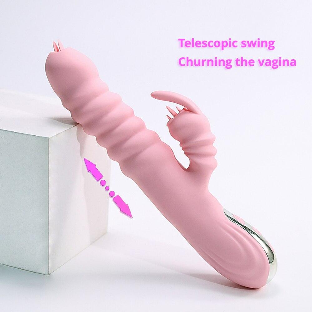 Licking Vibrating Rabbit Vibrator Telescopic Vibrator Swing Heating Fidget Pink Adult Product Sex Toys For Woman Masturbator