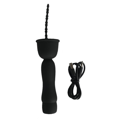 Mushroom Head 16-frequency Vibration Urethral Stick Rechargeable Massage Male Silicone Penis Time-lapse Training Exercise Black