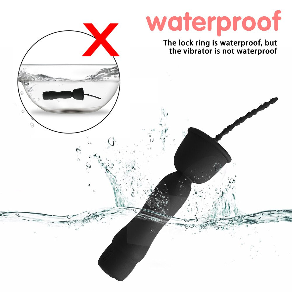 Mushroom Head 16-frequency Vibration Urethral Stick Rechargeable Massage Male Silicone Penis Time-lapse Training Exercise Black