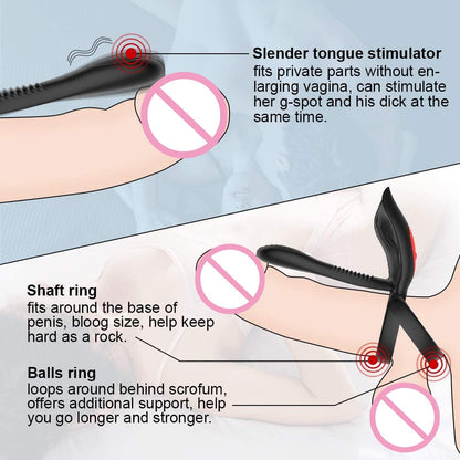 New Couples Delay Ejaculation Penis Vibrator with Double Cock Ring Nipples Massager Adult Sex Toys for Men Clitoris Stimulator