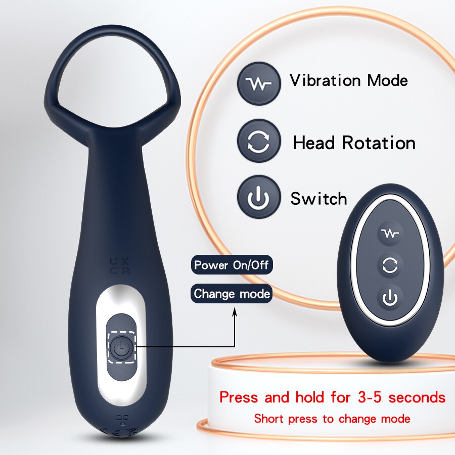 ชาย Prostate Massager Vibrator 360 ° หมุน Anal ปลั๊กอวัยวะเพศชายแหวน Butt Plug Vibrator ไร้สายควบคุมเซ็กซ์ทอยสำหรับชาย Masturbator