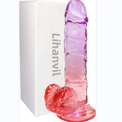 Realistic Dildo Clear Silicone 7.8 Red-Purple Gradient Adult Sex G-spot Dildo with Strong Suction Cup for Women Hand Free Play Flexible Soft Penis Dong. Toys for Vaginal and Anal Stimulation
