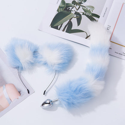 Fox Tail Metal Butt Anal Plug Cute Bow-Knot Soft Cat Ears Headbands Set Erotic Cosplay Accessories Adult Sex Toys for Couples