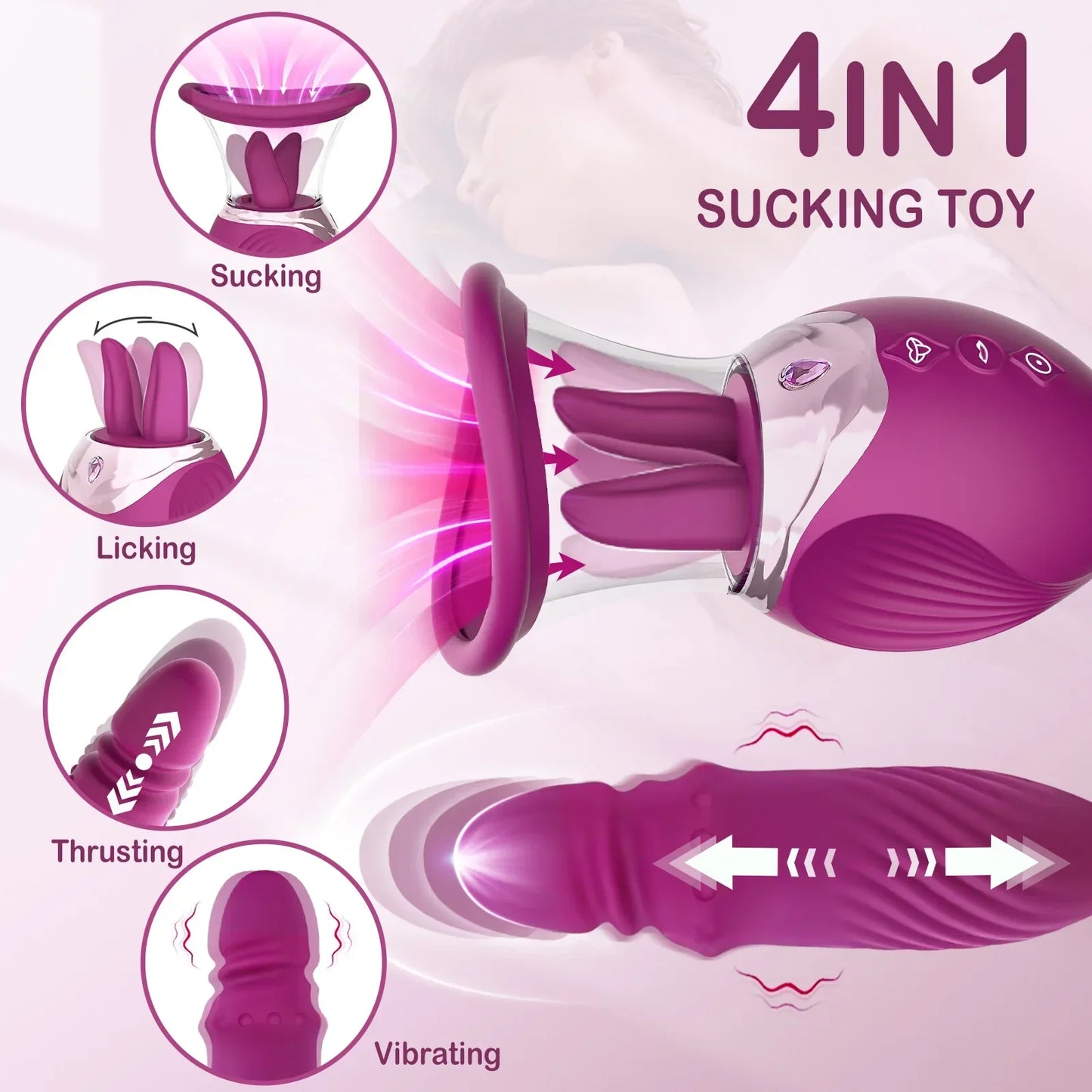 Rose Sucking Vibrator for Women 4 in 1Thrusting Dildo G Spot Nipples Sucker Clitoris Stimulator Vibrating Egg Adult Sex Toys