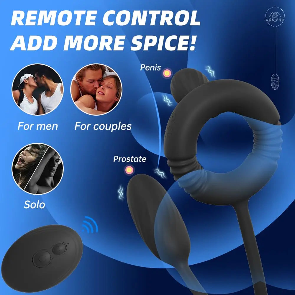 Cock Ring with Prostate Massager Anal Vibrator Silicone Pleasure Penis Ring Anal Butt Plug for Men Couples Adult Sex Toys