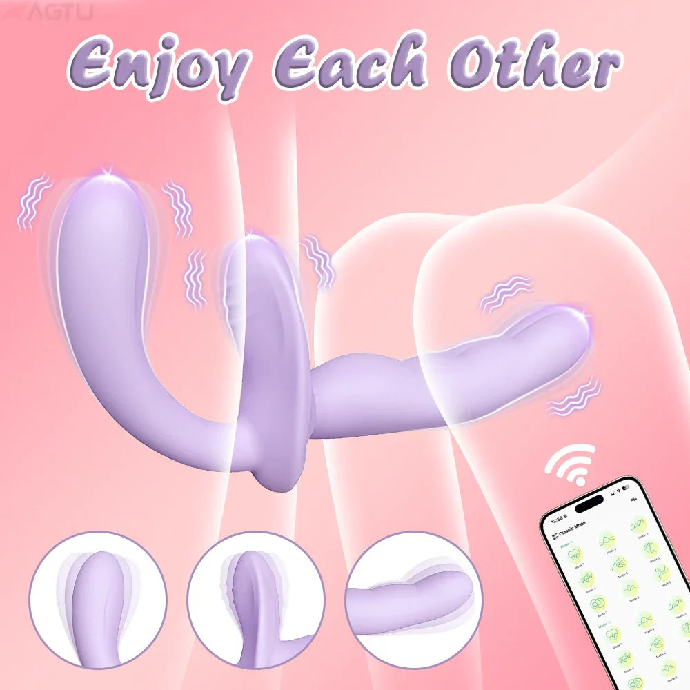 APP Control Double-Ended Vibrator for Women G-Spot Dildo Penis Removable Vagina Vibrating Adult Sex Toys for Lesbian Couples
