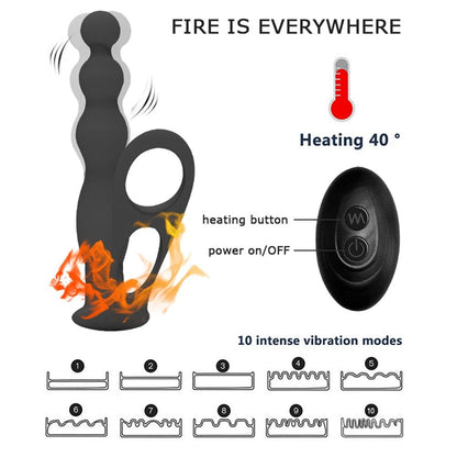Silicone Anal Butt Plug  Pull Beads with Cock Ring Prostate Massager Anal Balls Vibration Heating  Erotic Anal Sex Toy for Adult